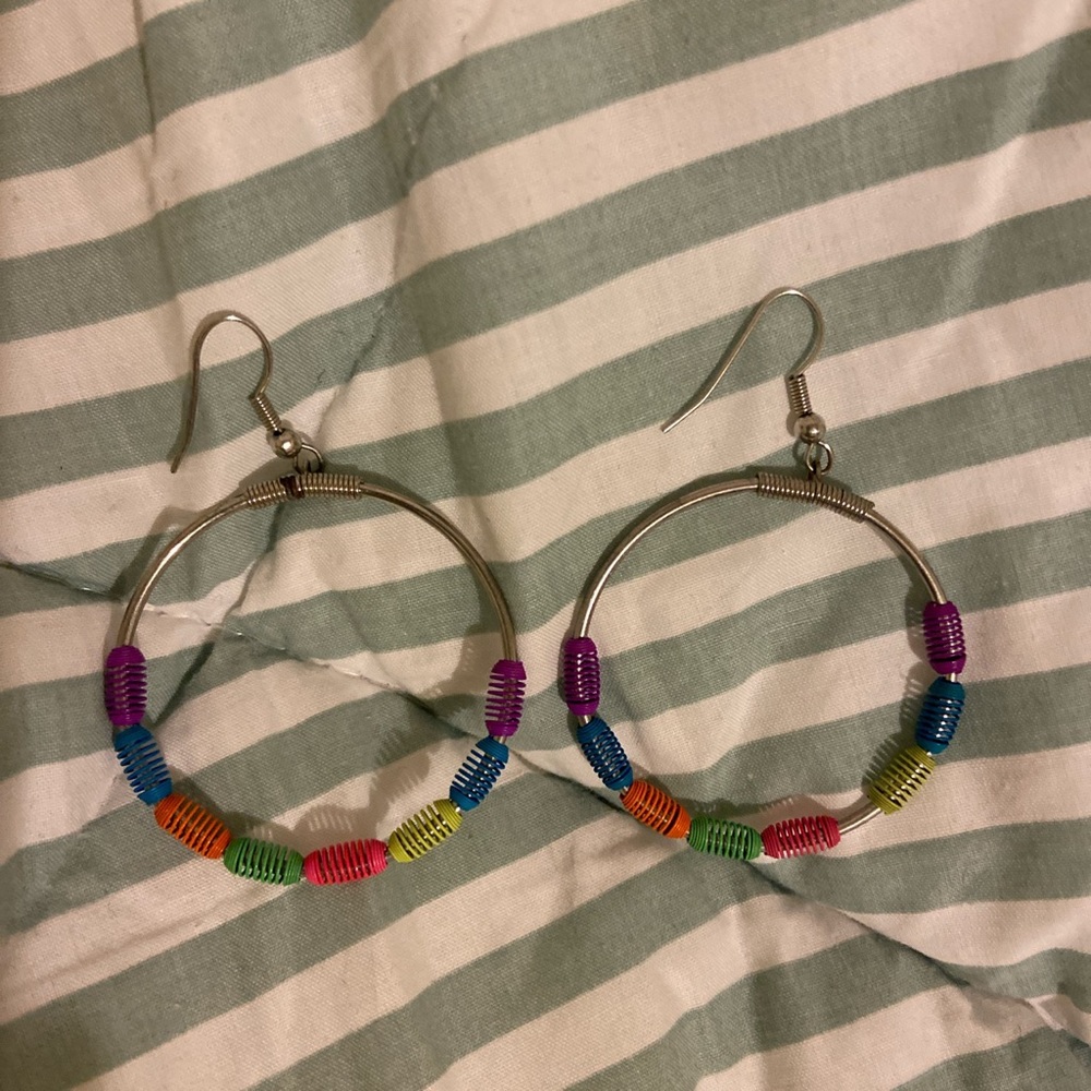 Vintage colorful rave hoop earrings